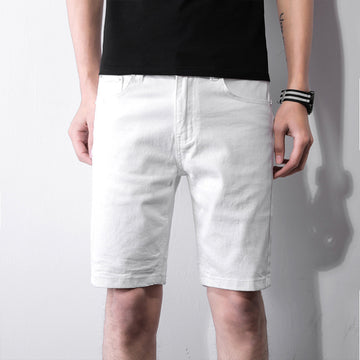 Summer White Denim Shorts Men&#039;s Five-point Pants Korean Version Trend Elastic Slim Casual Medium Pants Large Size Thin