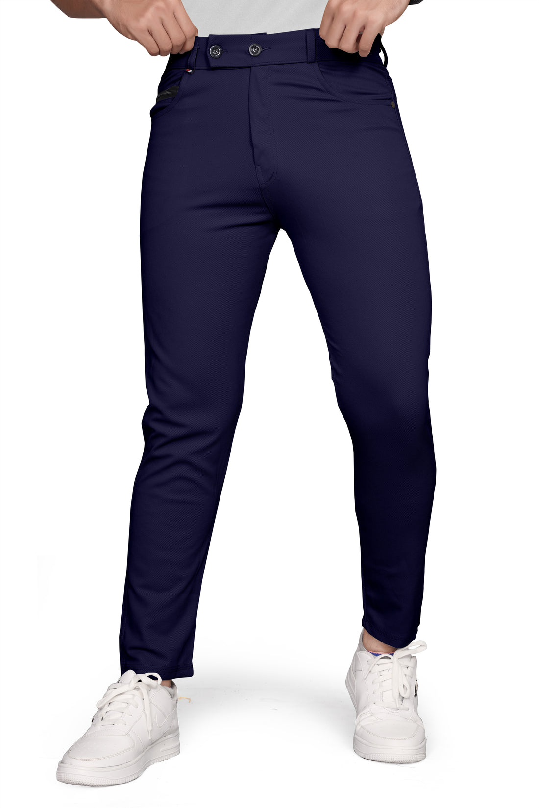 Navy Blue Cotton Blend Formal Trousers Pants For Mens