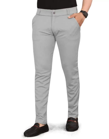 Men Slim Fit Light Grey Blend Formal Trousers Pants