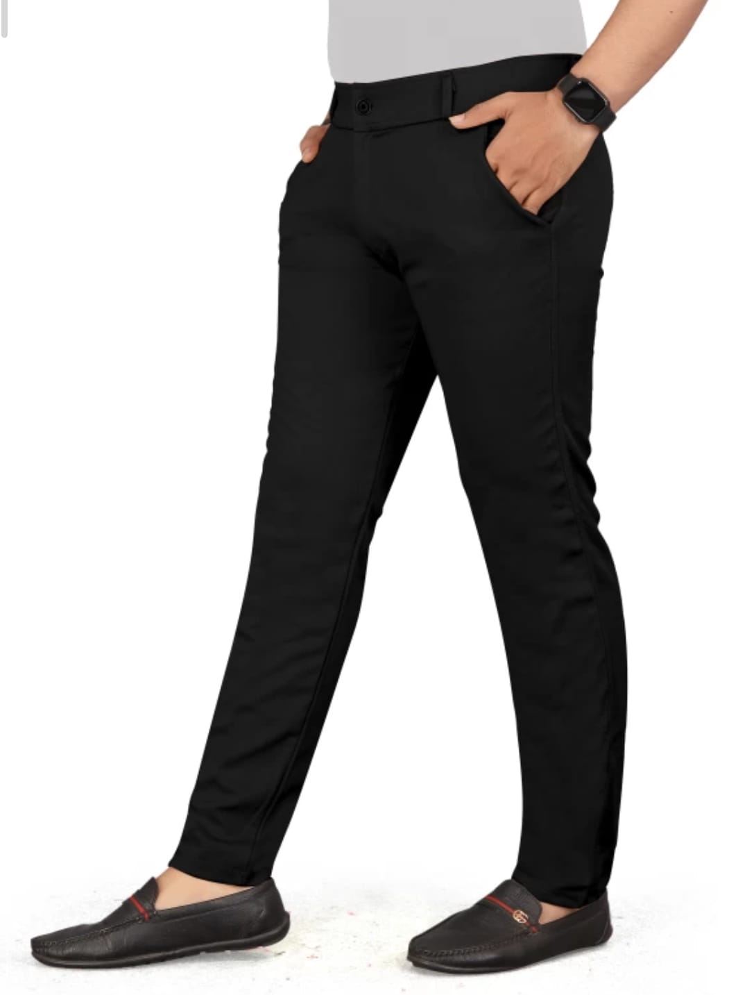 Men Slim Fit Black Lycra Blend Formal Trousers Pants